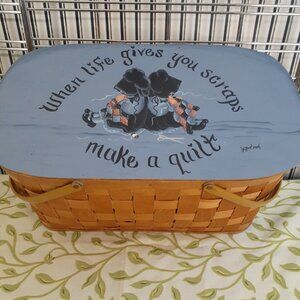 Vintage Woven Hand Painted  Picnic Gardening Craftkng Basket by B. Bertram 1980'